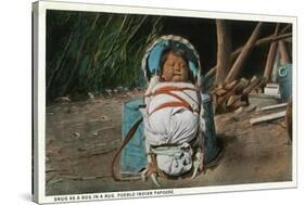 Pueblo Indian Baby Snug as a Bug in a Rug in his Papoose-Lantern Press-Stretched Canvas