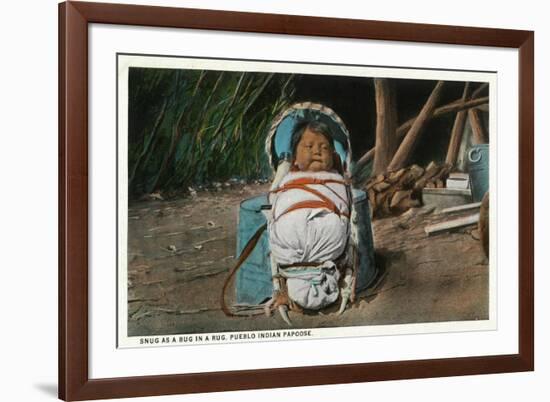 Pueblo Indian Baby Snug as a Bug in a Rug in his Papoose-Lantern Press-Framed Premium Giclee Print