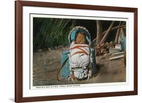 Pueblo Indian Baby Snug as a Bug in a Rug in his Papoose-Lantern Press-Framed Premium Giclee Print