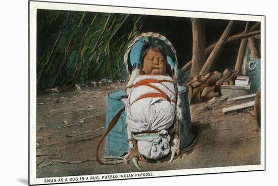 Pueblo Indian Baby Snug as a Bug in a Rug in his Papoose-Lantern Press-Mounted Premium Giclee Print