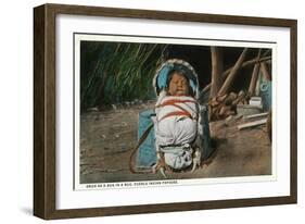 Pueblo Indian Baby Snug as a Bug in a Rug in his Papoose-Lantern Press-Framed Art Print