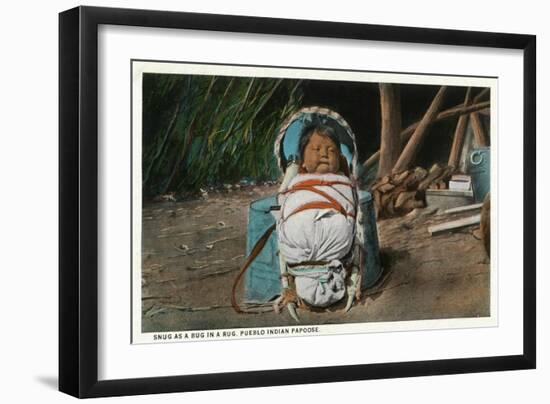 Pueblo Indian Baby Snug as a Bug in a Rug in his Papoose-Lantern Press-Framed Art Print