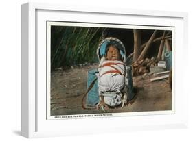 Pueblo Indian Baby Snug as a Bug in a Rug in his Papoose-Lantern Press-Framed Art Print