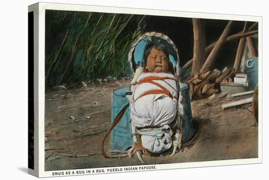 Pueblo Indian Baby Snug as a Bug in a Rug in his Papoose-Lantern Press-Stretched Canvas