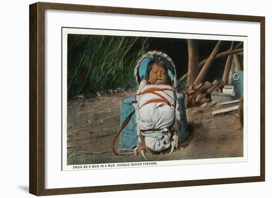 Pueblo Indian Baby Snug as a Bug in a Rug in his Papoose-Lantern Press-Framed Art Print