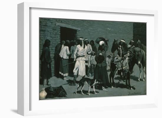 Pueblo Indian Village (Distribution of Beef at San Carlos Agency) C.1889 (Oil on Canvas)-Frederic Remington-Framed Giclee Print