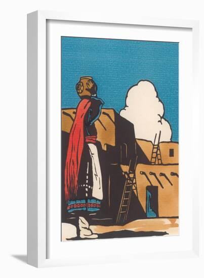 Pueblo Indian Woman with Pot-null-Framed Art Print