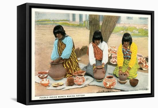 Pueblo Indian Women Making Pottery-null-Framed Stretched Canvas