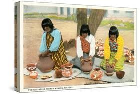 Pueblo Indian Women Making Pottery-null-Stretched Canvas