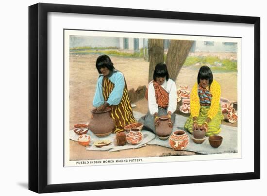 Pueblo Indian Women Making Pottery-null-Framed Art Print