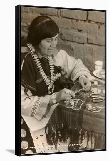 Pueblo Woman Silversmith-null-Framed Stretched Canvas