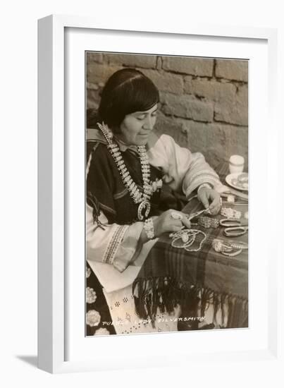 Pueblo Woman Silversmith-null-Framed Art Print