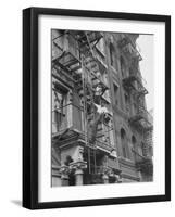 Puerto Rican Boys Climbing on Tenement Fire Escape-Al Fenn-Framed Photographic Print