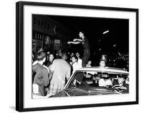 Puerto Rican Youth Urges the Crowd to Go Home and Aid in Dispersing Neighborhood Groups-null-Framed Photo