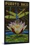 Puerto Rico - Dragonfly Mosaic-Lantern Press-Mounted Art Print