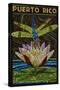 Puerto Rico - Dragonfly Mosaic-Lantern Press-Stretched Canvas