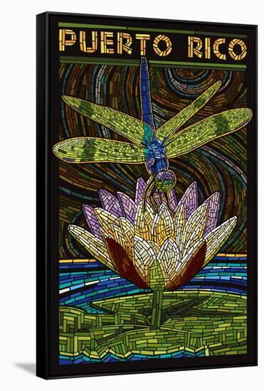 Puerto Rico - Dragonfly Mosaic-Lantern Press-Framed Stretched Canvas