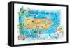 Puerto Rico Islands Illustrated Travel Map with Roads and Highlights-M. Bleichner-Framed Stretched Canvas