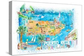 Puerto Rico Islands Illustrated Travel Map with Roads and Highlights-M. Bleichner-Stretched Canvas