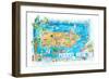 Puerto Rico Islands Illustrated Travel Map with Roads and Highlights-M. Bleichner-Framed Art Print