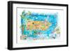 Puerto Rico Islands Illustrated Travel Map with Roads and Highlights-M. Bleichner-Framed Art Print