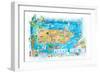 Puerto Rico Islands Illustrated Travel Map with Roads and Highlights-M. Bleichner-Framed Art Print