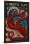 Puerto Rico - Octopus Mosaic-Lantern Press-Framed Art Print