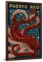 Puerto Rico - Octopus Mosaic-Lantern Press-Framed Art Print