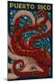 Puerto Rico - Octopus Mosaic-Lantern Press-Mounted Art Print