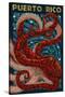 Puerto Rico - Octopus Mosaic-Lantern Press-Stretched Canvas