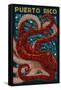 Puerto Rico - Octopus Mosaic-Lantern Press-Framed Stretched Canvas