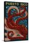 Puerto Rico - Octopus Mosaic-Lantern Press-Stretched Canvas