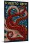 Puerto Rico - Octopus Mosaic-Lantern Press-Mounted Art Print