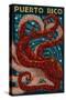 Puerto Rico - Octopus Mosaic-Lantern Press-Stretched Canvas