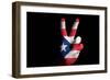 Puertorico National Flag Two Finger Up Gesture For Victory And Winner Symbol Made With Hand-vepar5-Framed Art Print
