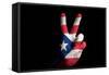 Puertorico National Flag Two Finger Up Gesture For Victory And Winner Symbol Made With Hand-vepar5-Framed Stretched Canvas