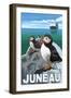 Puffins & Cruise Ship, Juneau, Alaska-Lantern Press-Framed Art Print