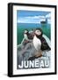 Puffins & Cruise Ship, Juneau, Alaska-Lantern Press-Framed Art Print