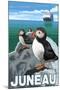 Puffins & Cruise Ship, Juneau, Alaska-Lantern Press-Mounted Art Print