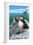 Puffins & Cruise Ship, Juneau, Alaska-Lantern Press-Framed Art Print