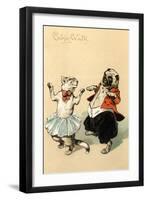 Pug and Cat Dancing the Cake Walk-null-Framed Art Print