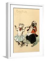 Pug and Cat Dancing the Cake Walk-null-Framed Art Print