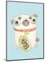 Pug holding sign - Hannah Stephey Cartoon Dog Print-Hannah Stephey-Mounted Art Print