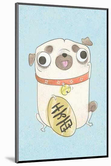 Pug holding sign - Hannah Stephey Cartoon Dog Print-Hannah Stephey-Mounted Giclee Print