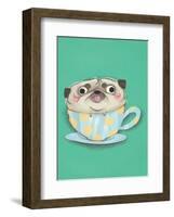 Pug in a teacup - Hannah Stephey Cartoon Dog Print-Hannah Stephey-Framed Art Print