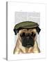 Pug in Flat Cap-Fab Funky-Stretched Canvas