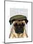 Pug in Flat Cap-Fab Funky-Mounted Art Print