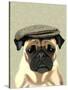 Pug in Flat Cap-Fab Funky-Stretched Canvas