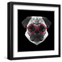 Pug in Red Glasses-Lisa Kroll-Framed Art Print