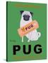 Pug Orange Juice-Ken Bailey-Stretched Canvas